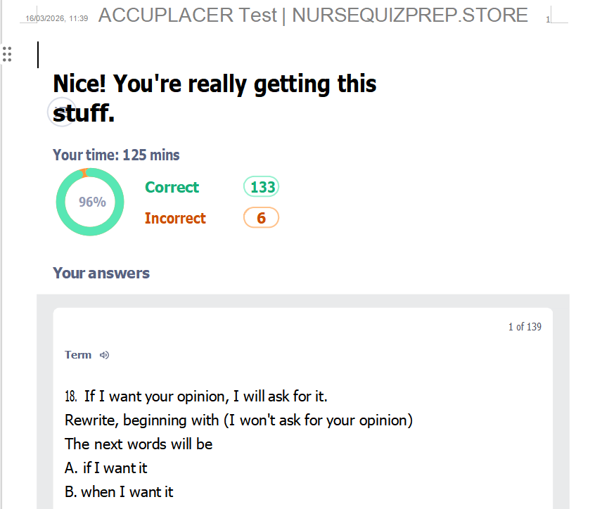 (Q&A) Accuplacer exam Actual Exam Quetions 2026/2027