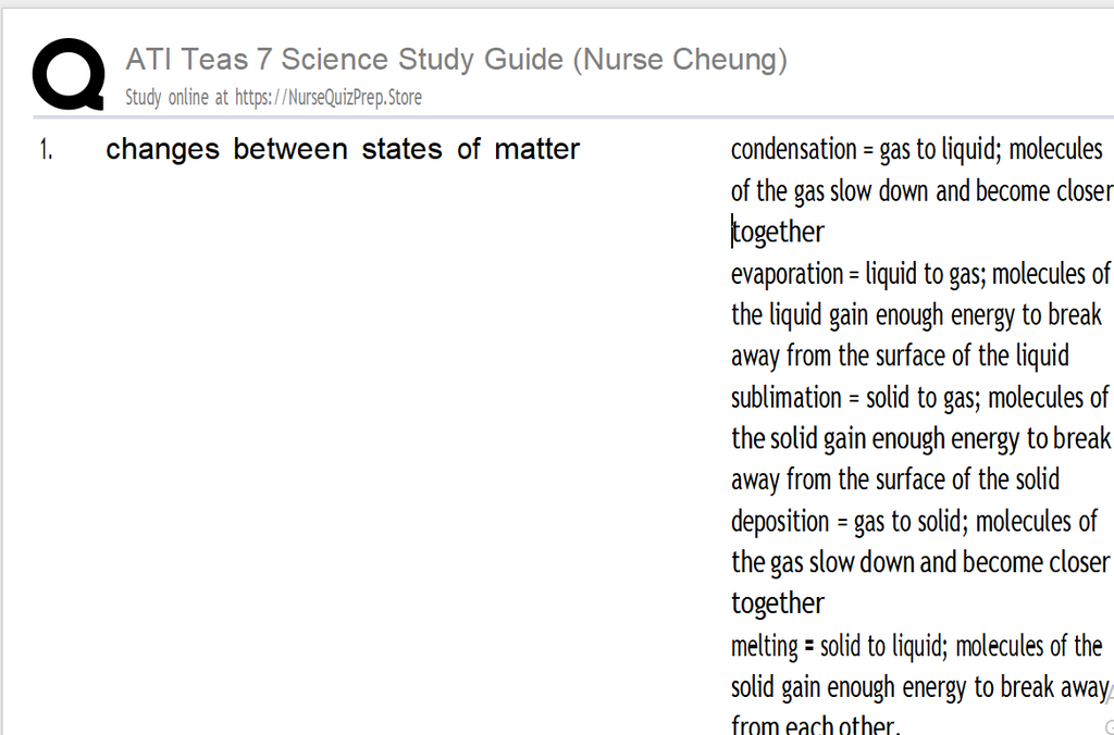 (New FlashCard) ATI Teas 7 Science Study Guide (Nurse Cheung) 289 Questions