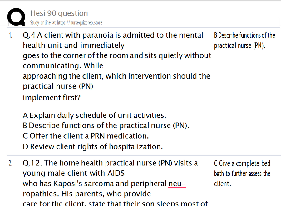 (Q&A) Hesi 90 question Med Surge