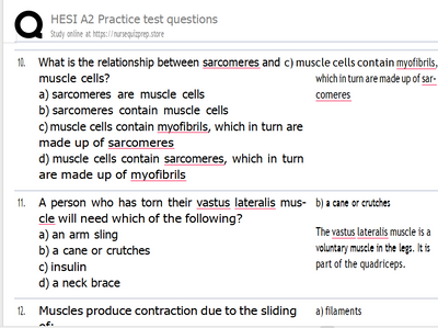 (New Quizlet) HESI A2 Practice test questions 58 questions