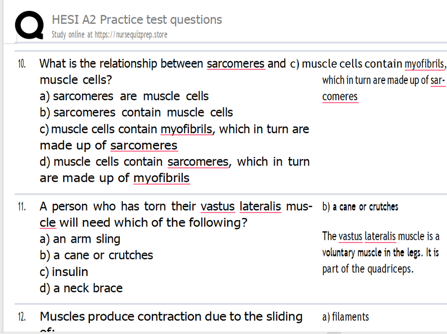 (New Quizlet) HESI A2 Practice test questions 58 questions