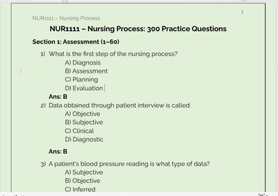 Comprehensive NUR 1111 Exam Predictor Final Exam 2026
