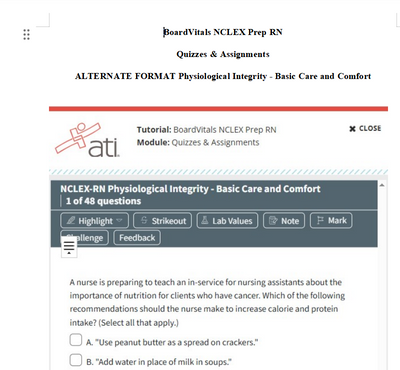 ATI NCLEX-RN Prep Physiological Integrity Basic Care and Comfort 299 Prep Quizzes