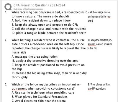 CNA Prometric Questions 2023-2024/25-26