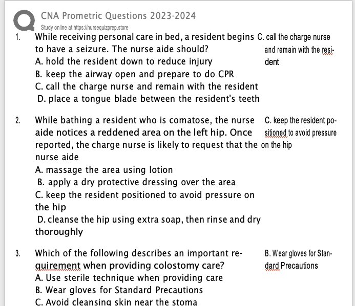 CNA Prometric Questions 2023-2024/25-26