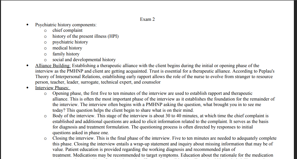 (New Proctored Exam Guide) NR548 Exam 2 Key Components of Psychiatric Interviews